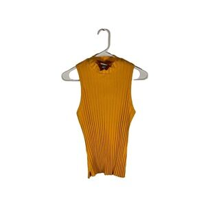 A New Day Ribbed Tank Top Mock Neck Sleeveless Casual Top Yellow S